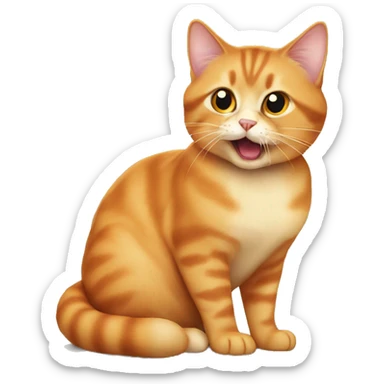 Orange munchkin cat sitting with bite out of war sticker