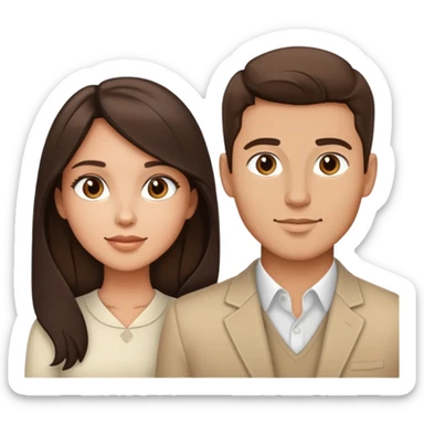 Chest up portrait of handsome brunette man and pretty brunette woman with light tan skin side by side sticker