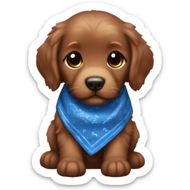 Chibi fluffy dark red retriever puppy with blue bandana sticker