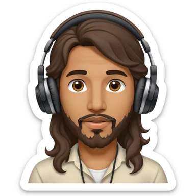 arab guy with kinda long wavy hair with a light gotee and big lips  with headphones sticker