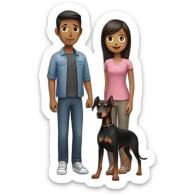A girl and boy with a doberman dog  sticker