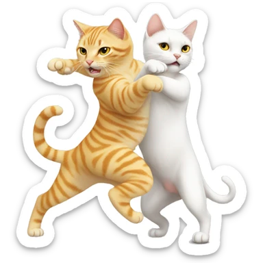 A white girl cat and a yellow boy cat fighting sticker