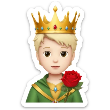 The Little Prince with a crown and a rose in his hand sticker