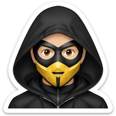 man with black hooded jacket and a full-black full-face geometric mask sticker