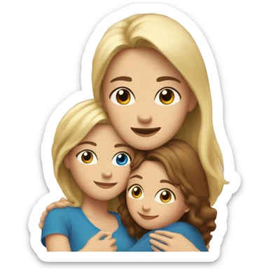 Mother with blonde hair blue eyes, hugging daughter with brown hair hazel eyes sticker