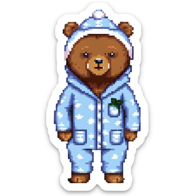 bear in pajamas with a nightcap standing sticker