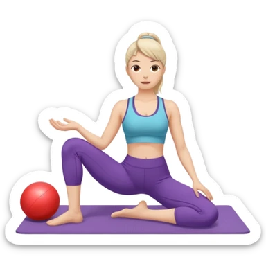 generate a pretty woman doing pilates on a mat with a small ball sticker