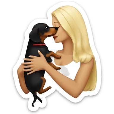 blonde woman kissing black and tan dachshund  sticker