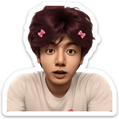 boy with pink hair bow sticker