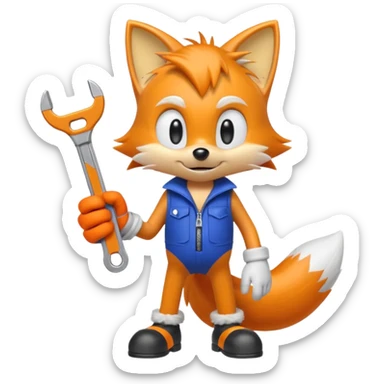 Tails from Sonic the Hedgehog, holding a wrench sticker