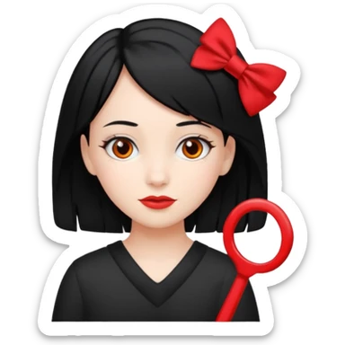  girl with black hair and red color hairclip sticker