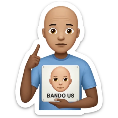 Bald black cartoon man with  “They Not Like Us” on his shirt holding a sign that says Bando sticker