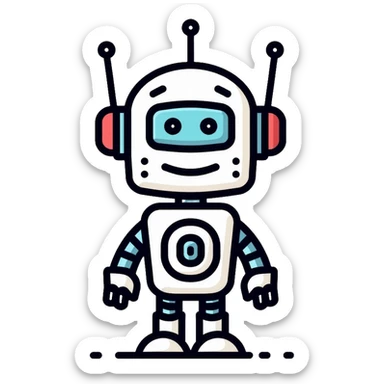 Robot with visible AI processor chip in its brain sticker