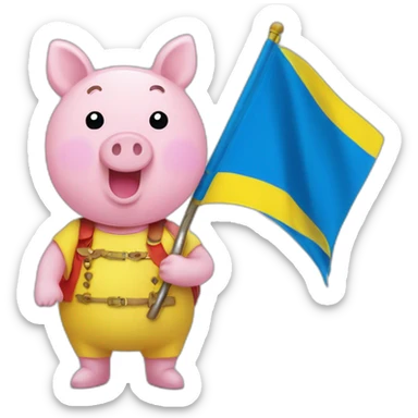 Pepa pig holds a Ukrainian flag sticker