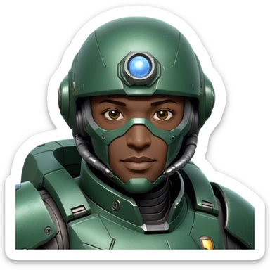 Cinematic Realistic StarCraft Terran Marine Portrait, head tilted dramatically with an exaggeratedly amused expression, blending futuristic grit with a hint of unexpected humor. His steely gaze and determined features, set against intricately detailed tactical armor in dark green and grey, are rendered with lifelike texture and dynamic lighting, high shine, dramatic yet whimsical, capturing the essence of a Terran Marine whose epic strength is accompanied by a playful edge. sticker