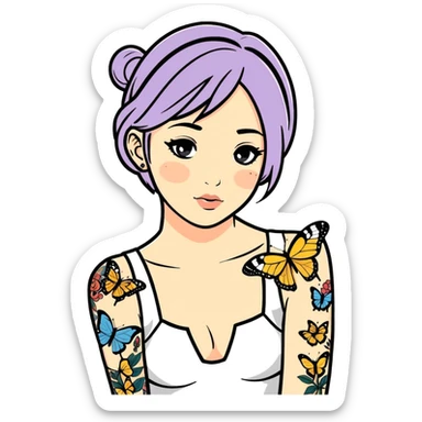  A girl with tattoos of butterflies sticker