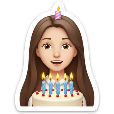  beautiful pale brunette girl with long hair blow out the candles on her birthday cake sticker