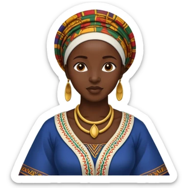 African woman standing by the riverside, traditional clothing sticker