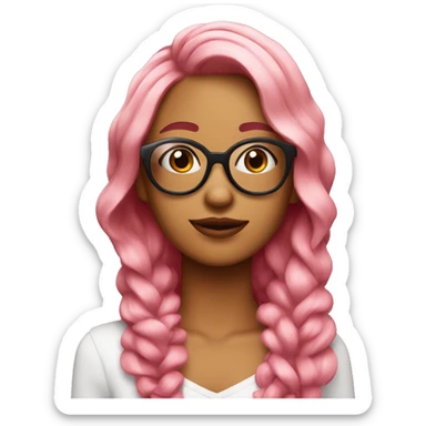 Chica de cabello color vino con pollina rosada y lentes  sticker