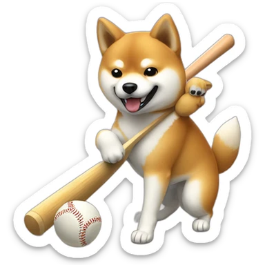 shiba inu hitting zo a baseball bat, sitting sticker