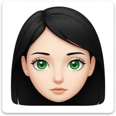 girl with black hair and green eyes, iOS app icon style, clean, modern, minimal, white background sticker