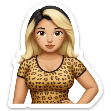 Latina woman with black hair chubby and black woman with blonde hair slim thick in cheetah top sexy sticker