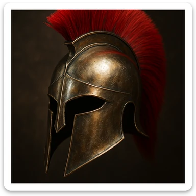 close-up of spartan helmet with red plume, metallic shine sticker