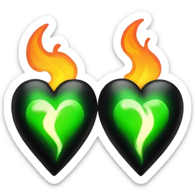Black heart and green heart with flame sticker