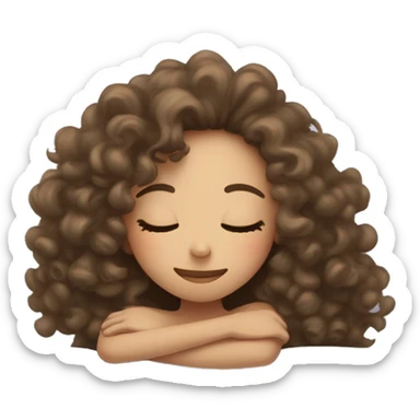 Fair skinned girl with curly hair laying down in bed sleeping sticker