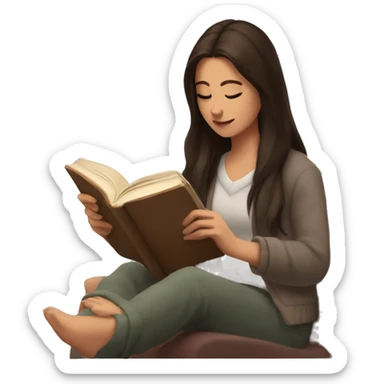 brunette reading a book cozy aesthetic sticker