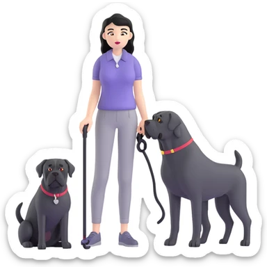 Fashionable woman with long black hair and a black Cane Corso dog sticker