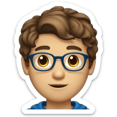 Jeune garçon  yeux marrons cheveux court et brun lunettes bleus sticker