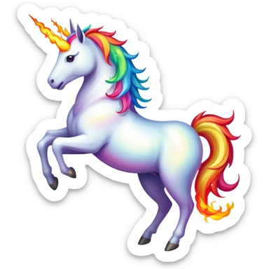 A rainbow colored unicorn breathing fire sticker