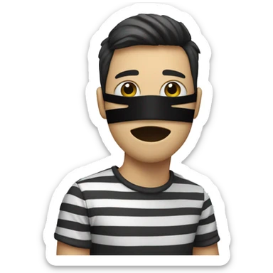 Common emoji with a people wearing a black strip mask on eyes, shirt with black and white stripe sticker