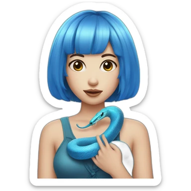 Fair skin Girl with bang cut and blue snake in hand sticker