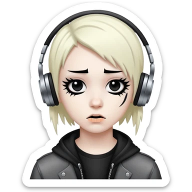 an emo nonbinary person listening to metal sticker