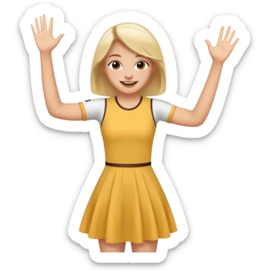 A girl in a jersey dress, waving both arms in pure joy. sticker