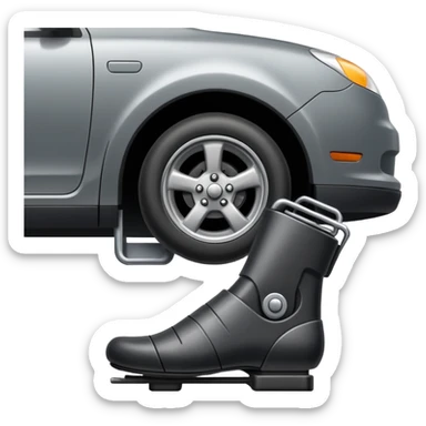 side view close up of a car's brake pedal with a foot on it sticker