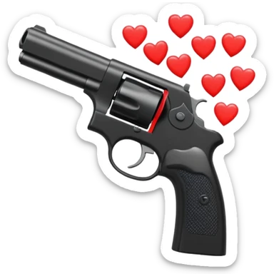 Black hand gun shooting a stream of hearts out of it  sticker