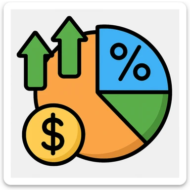 emoji of a pie chart with arrows and a dollar sign with more variations sticker