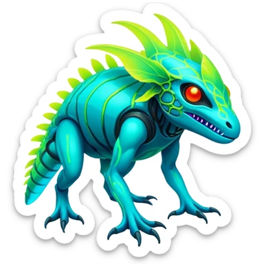 Tropical futuristic lush neon Fionbri-Vernid-creature (full body) sticker