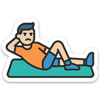 a sportsman lying on the yoga mat pretending to do streches but in fact he is not doing that
 sticker