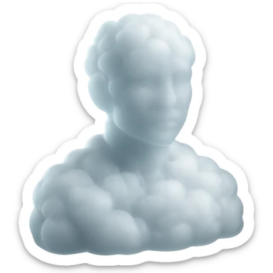 person looking straight, shoulders up, fully made of white fluffy convex clouds, matte glass style, airy and realistic clouds, no background sticker