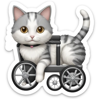 grey and white cat in a pet wheelchair sticker