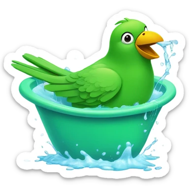 Green bird taking a bath in a bathtub sticker