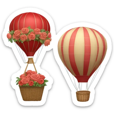 red hot air balloon and beige basket with roses sticker