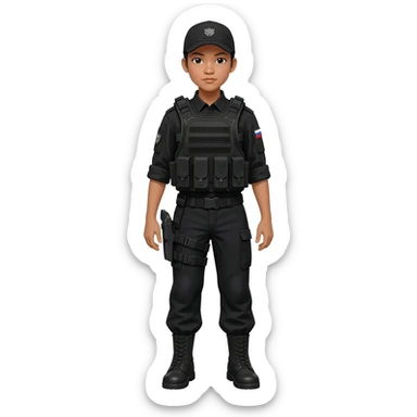 Filipino girl STF SPECIAL TACTICS FORCE OUTFIT BLACK FATIGUE AND COMBAT BOOTS PLATE CARRIER AND HOLSTER sticker