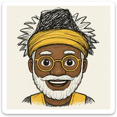 Add a hat to the character in the style of a black doodle sticker