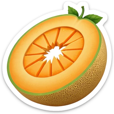 a cantaloupe with a bite taken out, simple, clear sticker