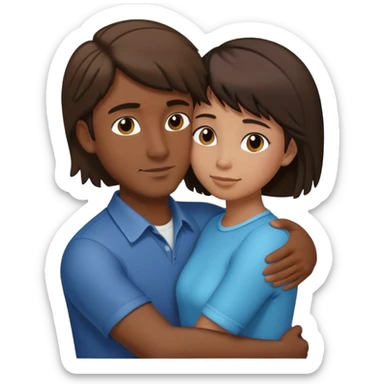 Big tall man with mullet hair cut (brown hair) hugging short lady with short dark brown hair sticker